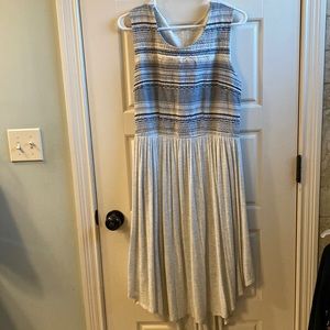 Blue and Grey Striped Midi high-low lined dress